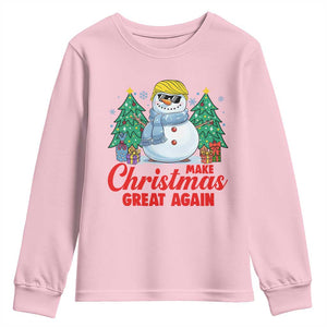 Make Christmas Great Again Youth Sweatshirt Funny Trump Snowman Xmas TS09 Light Pink Print Your Wear