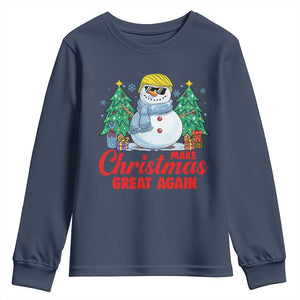 Make Christmas Great Again Youth Sweatshirt Funny Trump Snowman Xmas TS09 Navy Print Your Wear
