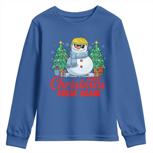 Make Christmas Great Again Youth Sweatshirt Funny Trump Snowman Xmas TS09 Royal Blue Print Your Wear