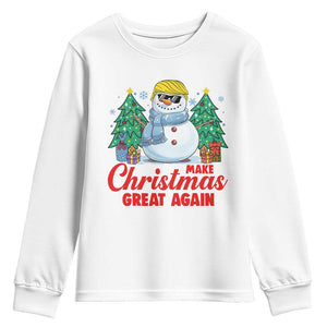 Make Christmas Great Again Youth Sweatshirt Funny Trump Snowman Xmas TS09 White Print Your Wear