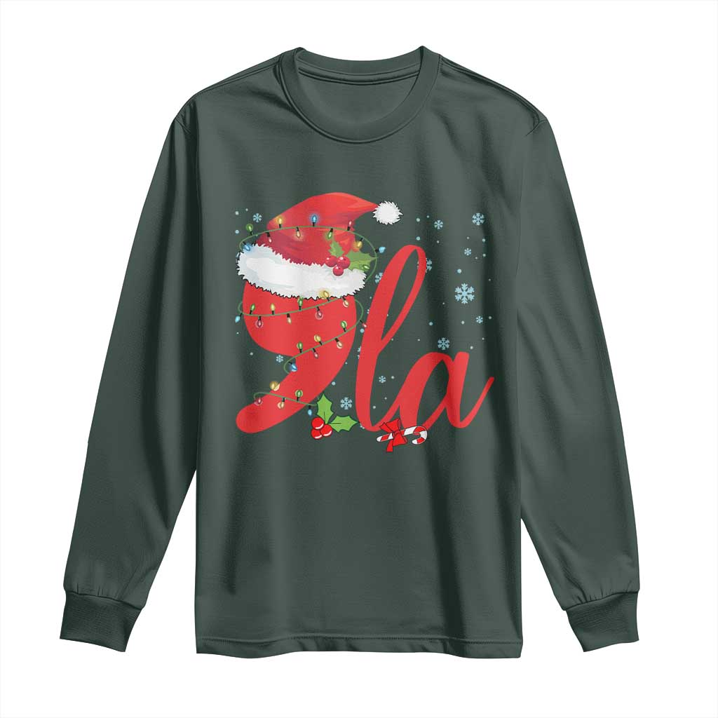 Funny Christmas Kamala Long Sleeve Shirt Comma La Harris Santa Hat TS09 Dark Forest Green Print Your Wear