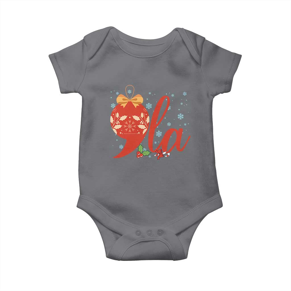 Funny Christmas Kamala Baby Onesie Comma La Harris Bauble TS09 Charcoal Print Your Wear