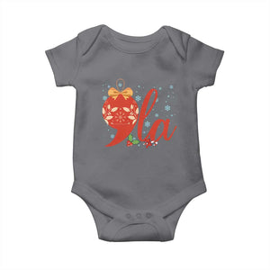 Funny Christmas Kamala Baby Onesie Comma La Harris Bauble TS09 Charcoal Print Your Wear