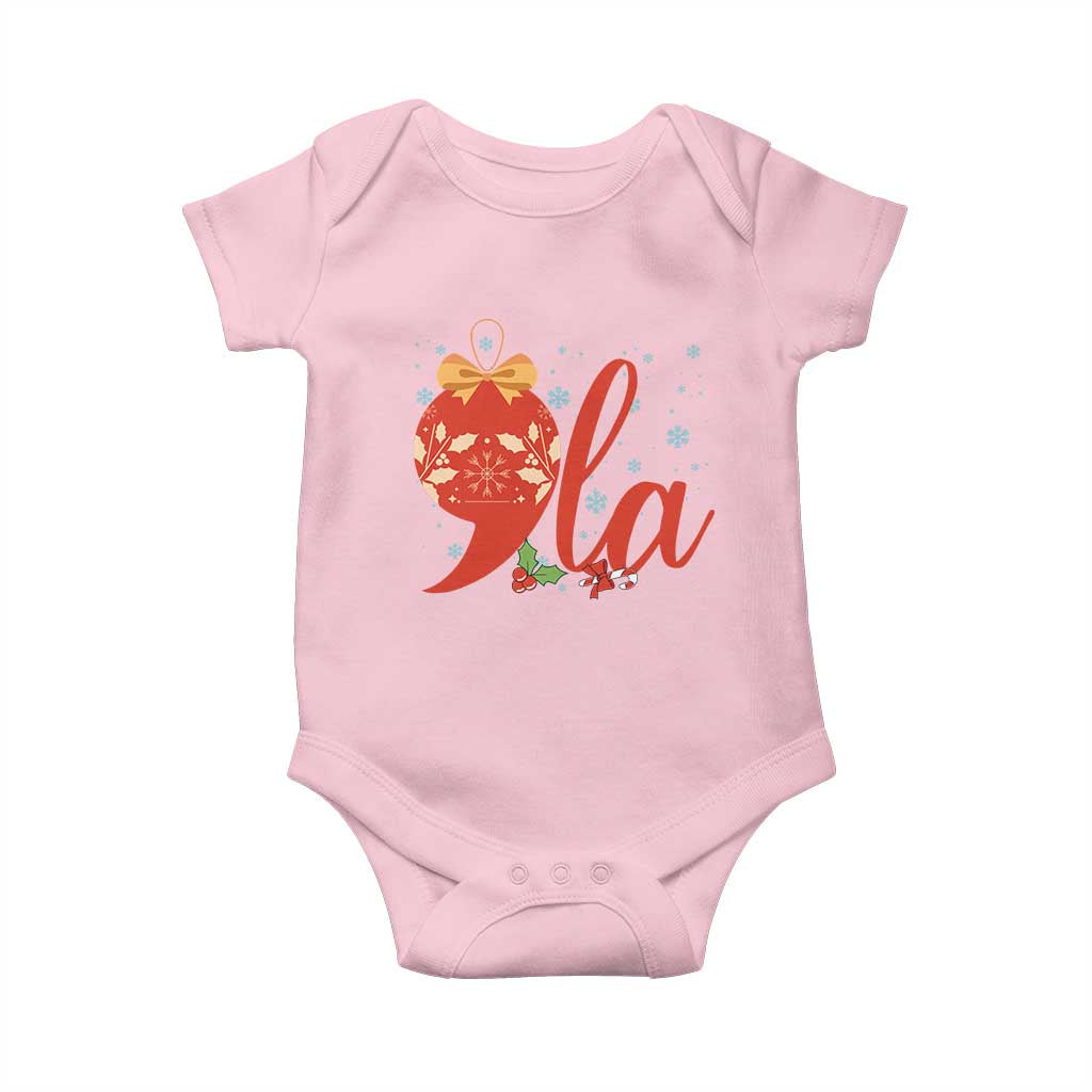 Funny Christmas Kamala Baby Onesie Comma La Harris Bauble TS09 Light Pink Print Your Wear