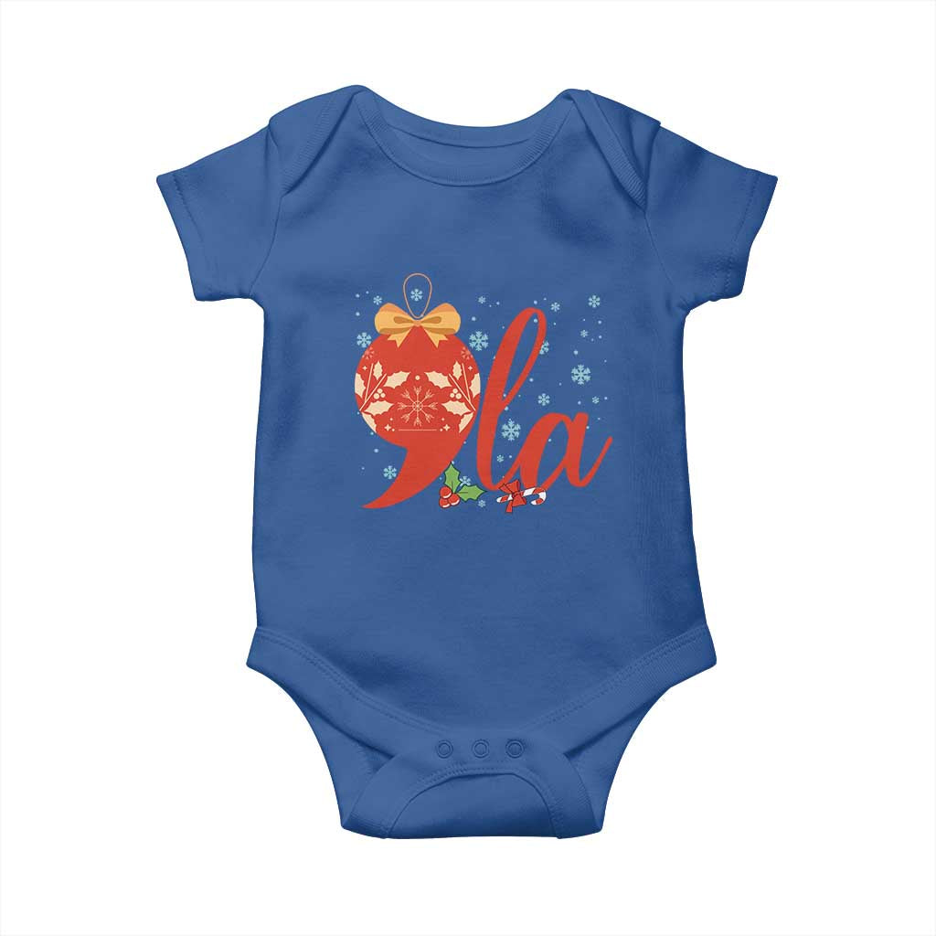 Funny Christmas Kamala Baby Onesie Comma La Harris Bauble TS09 Royal Blue Print Your Wear