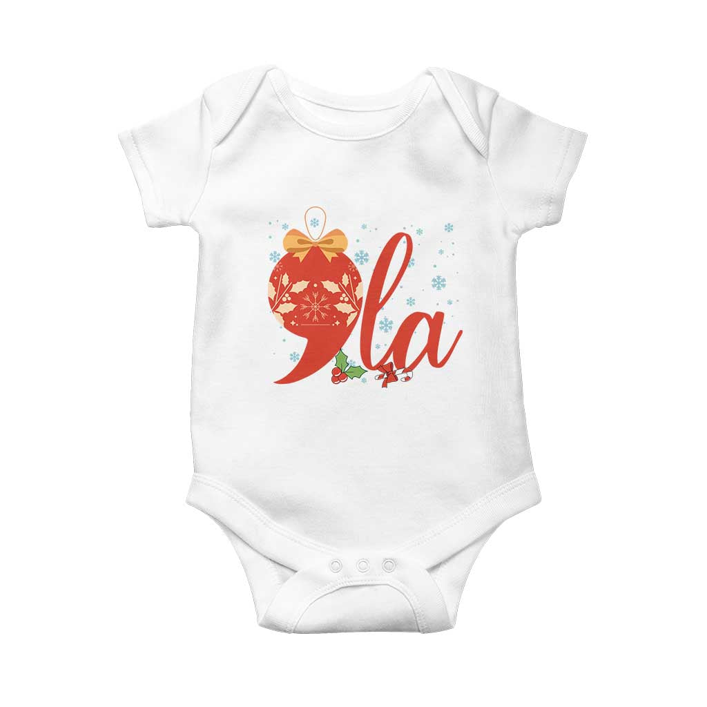 Funny Christmas Kamala Baby Onesie Comma La Harris Bauble TS09 White Print Your Wear