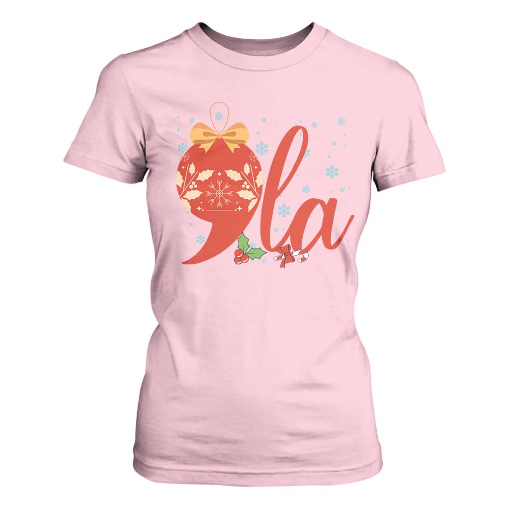 Funny Christmas Kamala T Shirt For Women Comma La Harris Bauble TS09 Light Pink Print Your Wear
