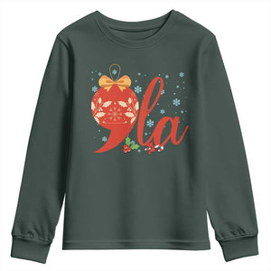 Funny Christmas Kamala Youth Sweatshirt Comma La Harris Bauble TS09 Dark Forest Green Print Your Wear