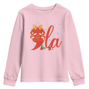 Funny Christmas Kamala Youth Sweatshirt Comma La Harris Bauble TS09 Light Pink Print Your Wear