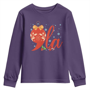 Funny Christmas Kamala Youth Sweatshirt Comma La Harris Bauble TS09 Purple Print Your Wear