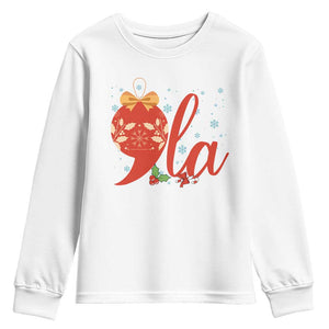 Funny Christmas Kamala Youth Sweatshirt Comma La Harris Bauble TS09 White Print Your Wear