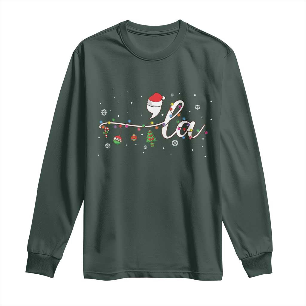 Funny Christmas Kamala Long Sleeve Shirt Comma La Harris Christmas Tree TS09 Dark Forest Green Print Your Wear