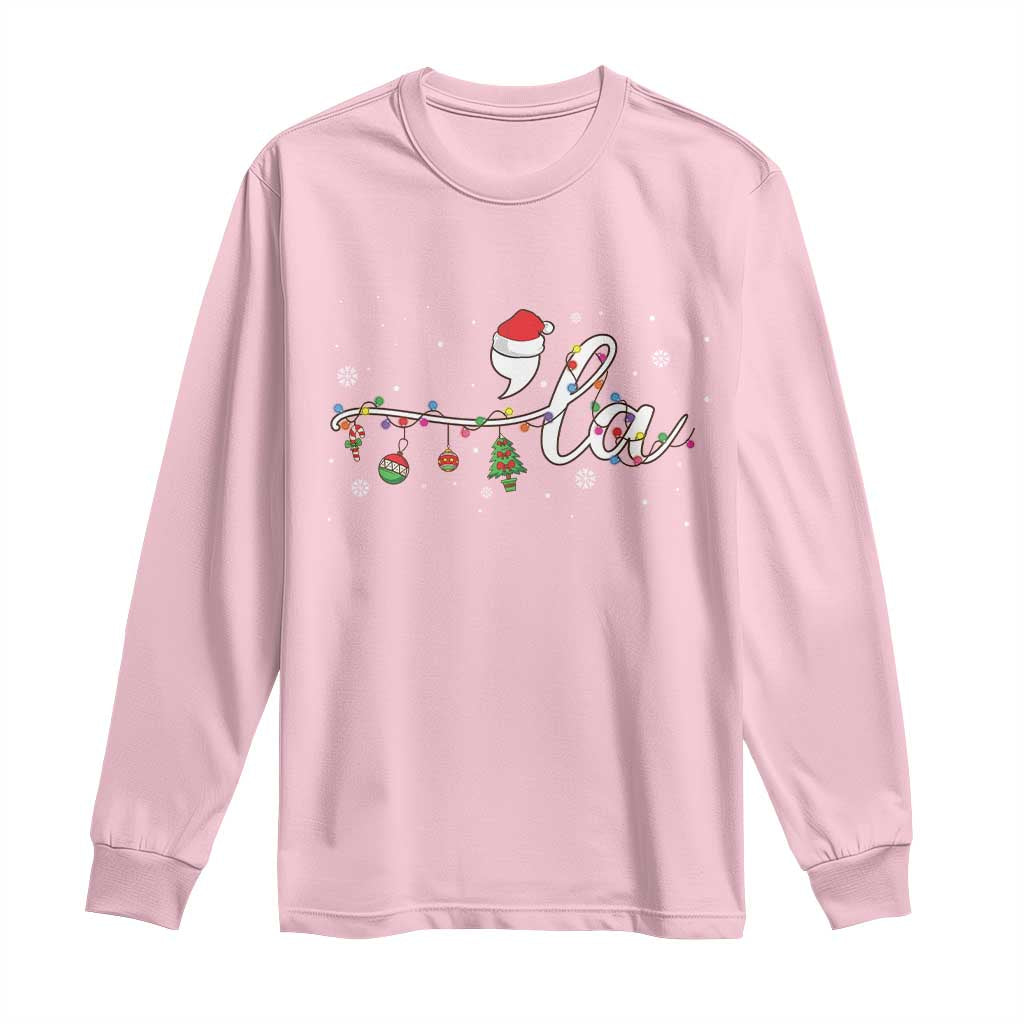 Funny Christmas Kamala Long Sleeve Shirt Comma La Harris Christmas Tree TS09 Light Pink Print Your Wear