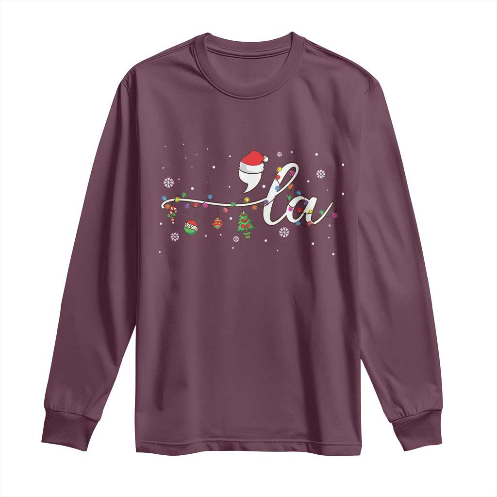 Funny Christmas Kamala Long Sleeve Shirt Comma La Harris Christmas Tree TS09 Maroon Print Your Wear