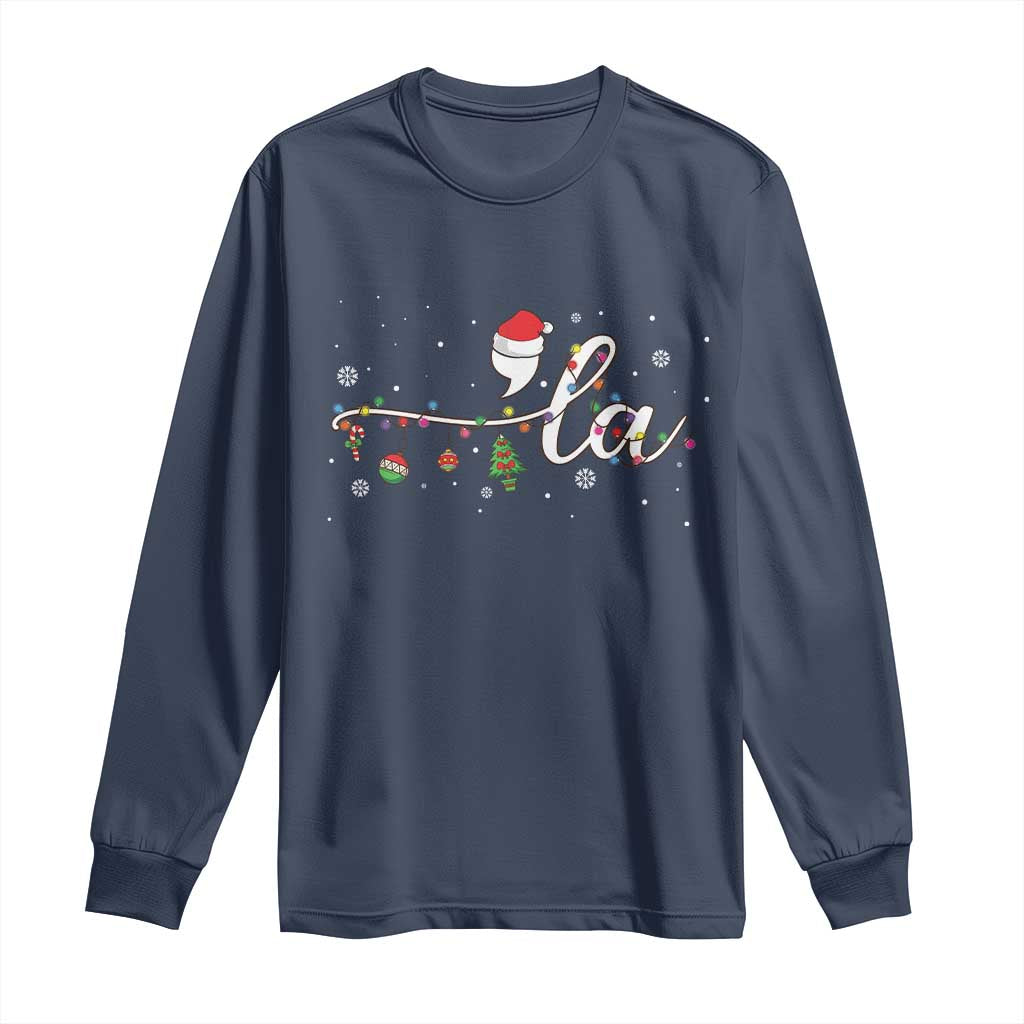 Funny Christmas Kamala Long Sleeve Shirt Comma La Harris Christmas Tree TS09 Navy Print Your Wear