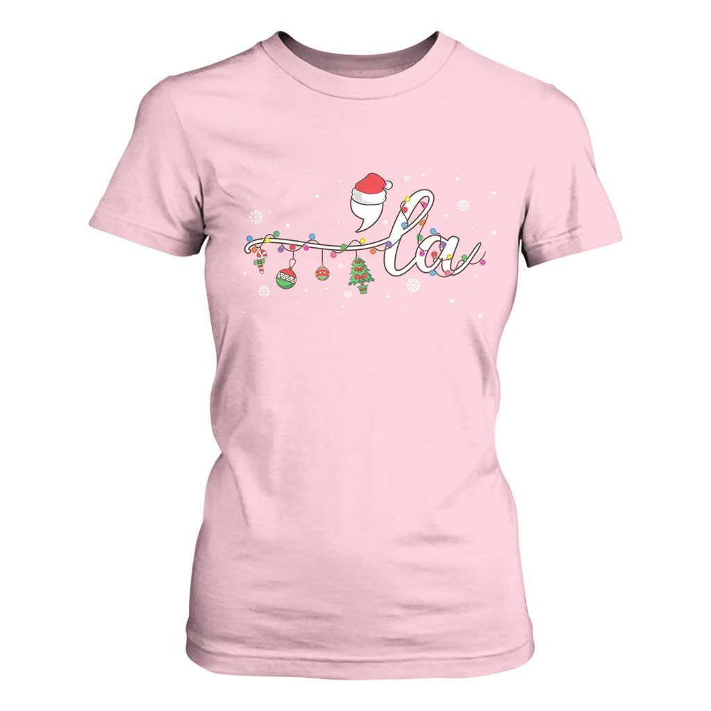 Funny Christmas Kamala T Shirt For Women Comma La Harris Christmas Tree TS09 Light Pink Print Your Wear
