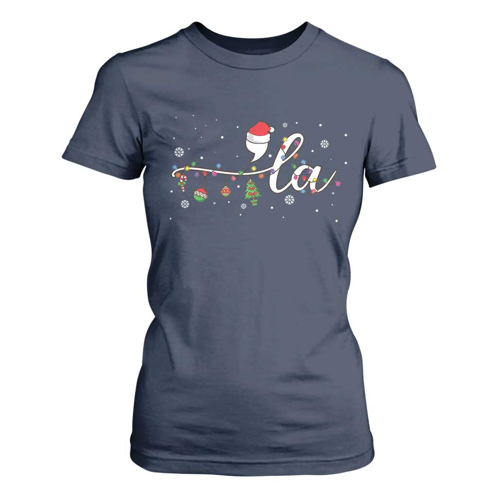 Funny Christmas Kamala T Shirt For Women Comma La Harris Christmas Tree TS09 Navy Print Your Wear