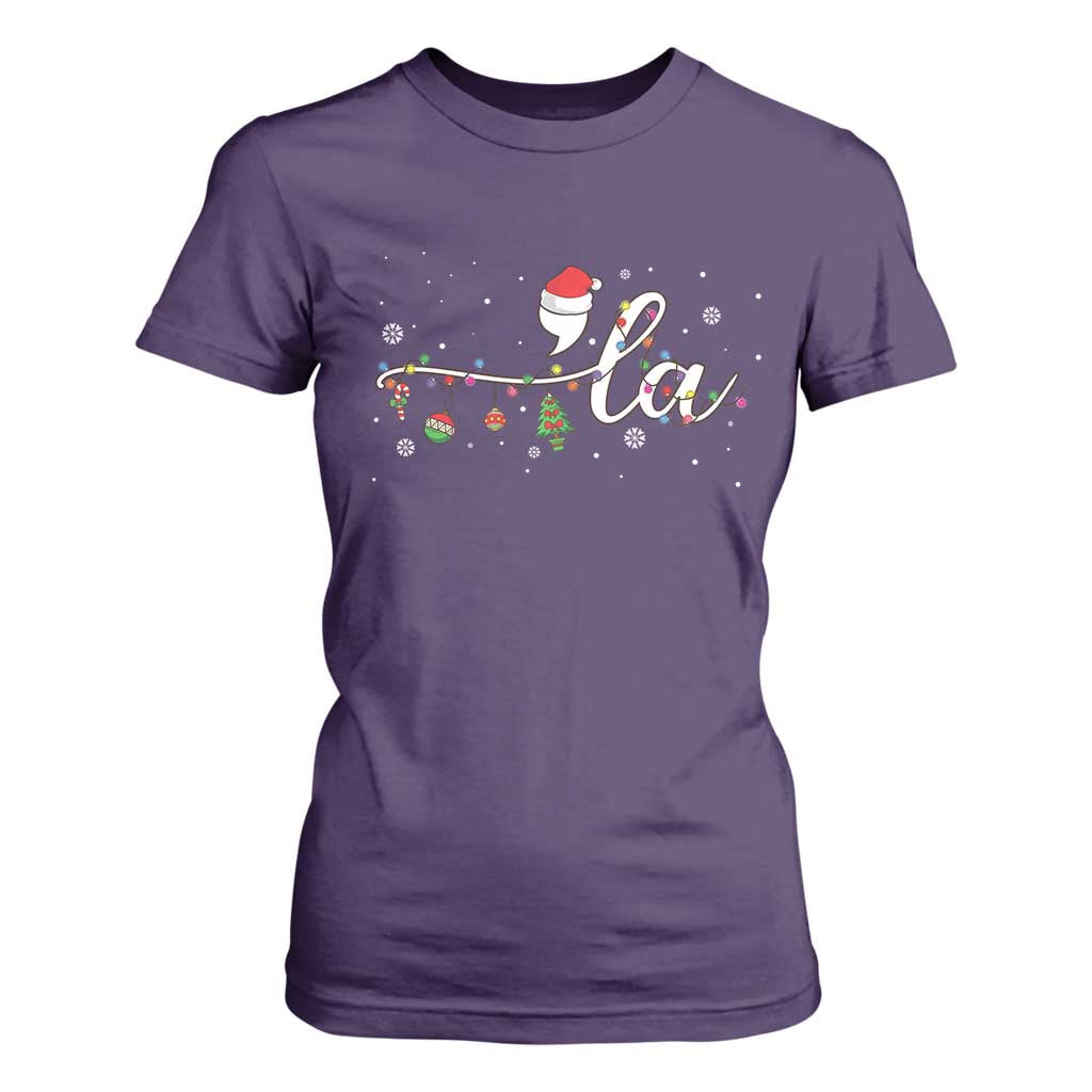 Funny Christmas Kamala T Shirt For Women Comma La Harris Christmas Tree TS09 Purple Print Your Wear