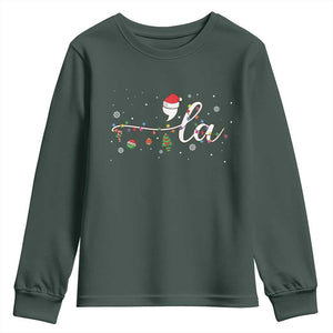 Funny Christmas Kamala Youth Sweatshirt Comma La Harris Christmas Tree TS09 Dark Forest Green Print Your Wear