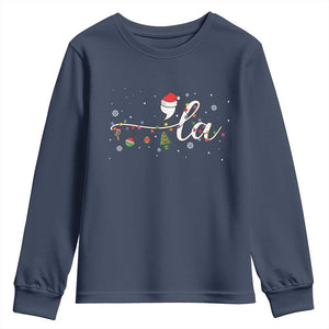 Funny Christmas Kamala Youth Sweatshirt Comma La Harris Christmas Tree TS09 Navy Print Your Wear