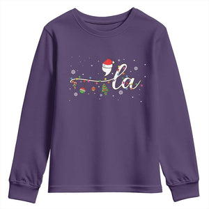 Funny Christmas Kamala Youth Sweatshirt Comma La Harris Christmas Tree TS09 Purple Print Your Wear