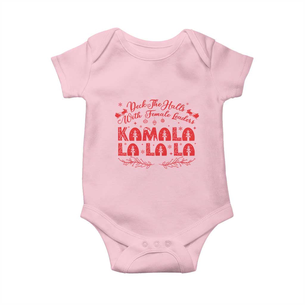 Funny Christmas Kamala Baby Onesie Deck The Halls With Female Leaders Harris President TS09 Light Pink Print Your Wear