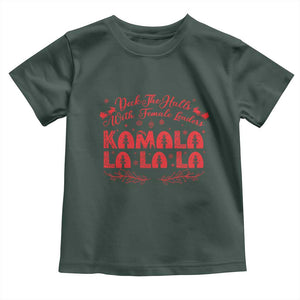 Funny Christmas Kamala Baby Shirt Deck The Halls With Female Leaders Harris President TS09 Dark Forest Green Print Your Wear