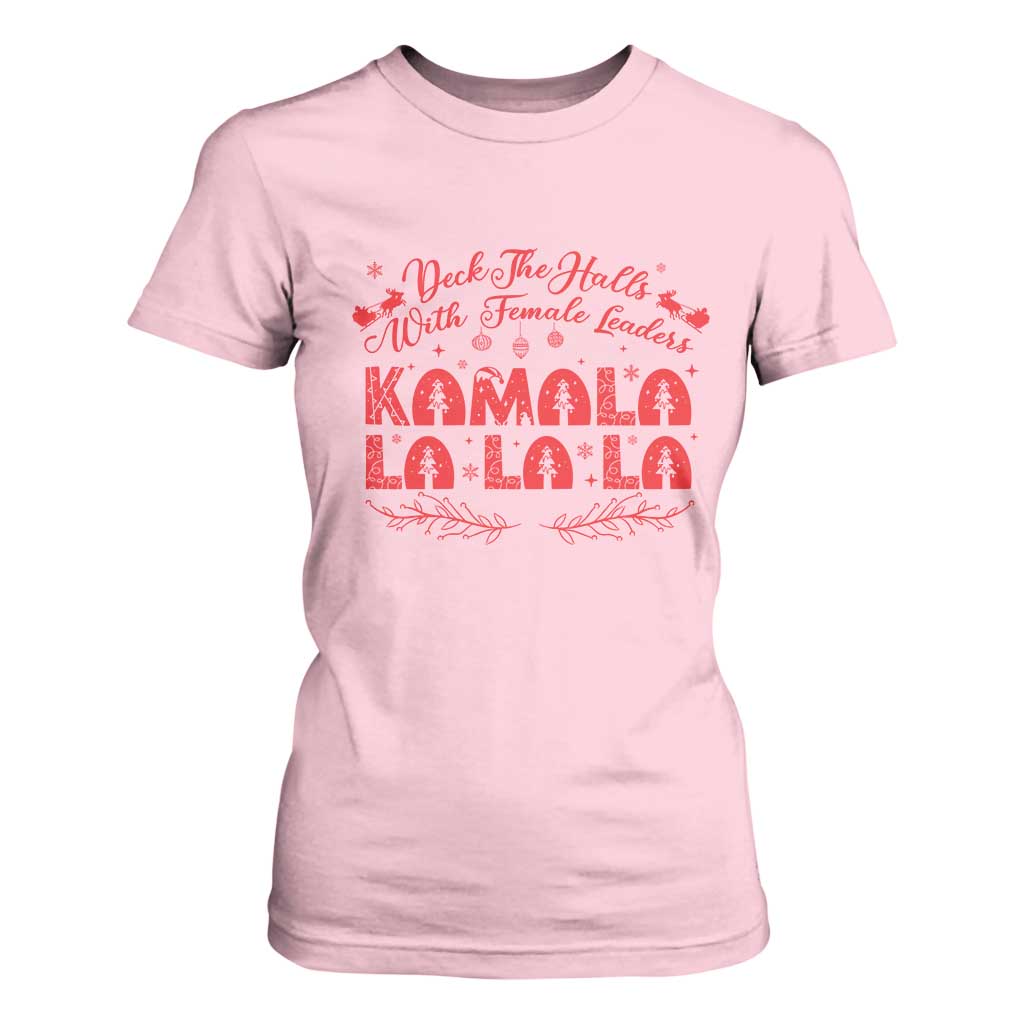 Funny Christmas Kamala T Shirt For Women Deck The Halls With Female Leaders Harris President TS09 Light Pink Print Your Wear
