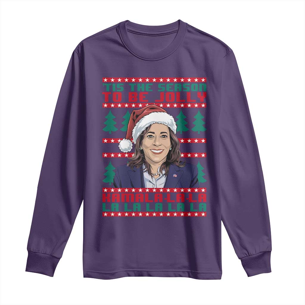 Funny Christmas Kamala Long Sleeve Shirt Tis The Season To Be Jolly Kamala La La TS09 Purple Print Your Wear