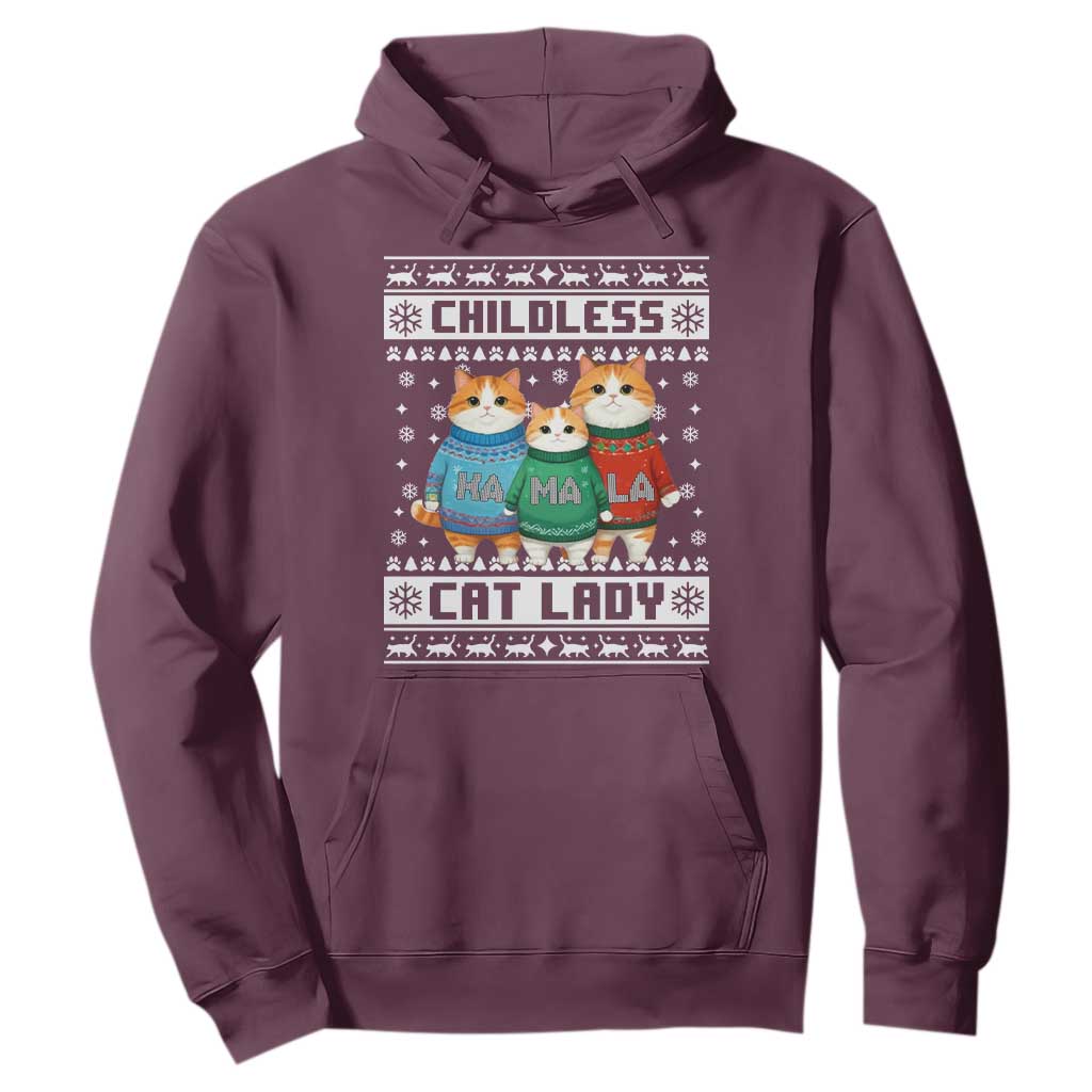 Christmas Childless Cat Lady Hoodie Cute Cats Cat Mom Meowy Xmas Kamala 2024 TS09 Maroon Print Your Wear