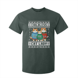 Christmas Childless Cat Lady T Shirt For Kid Cute Cats Cat Mom Meowy Xmas Kamala 2024 TS09 Dark Forest Green Print Your Wear