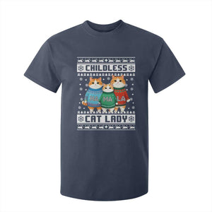 Christmas Childless Cat Lady T Shirt For Kid Cute Cats Cat Mom Meowy Xmas Kamala 2024 TS09 Navy Print Your Wear