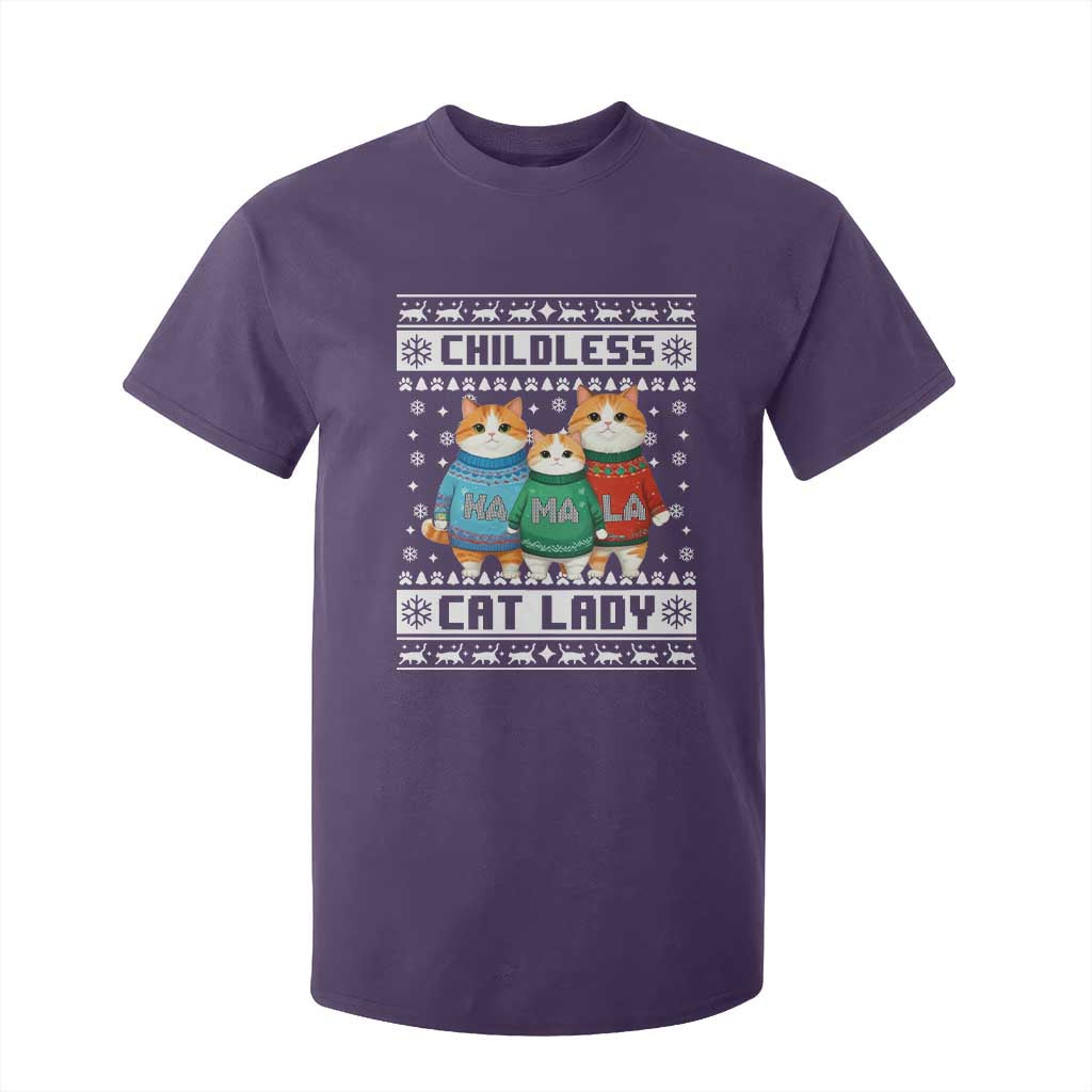 Christmas Childless Cat Lady T Shirt For Kid Cute Cats Cat Mom Meowy Xmas Kamala 2024 TS09 Purple Print Your Wear