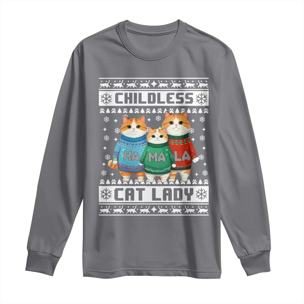 Christmas Childless Cat Lady Long Sleeve Shirt Cute Cats Cat Mom Meowy Xmas Kamala 2024 TS09 Charcoal Print Your Wear