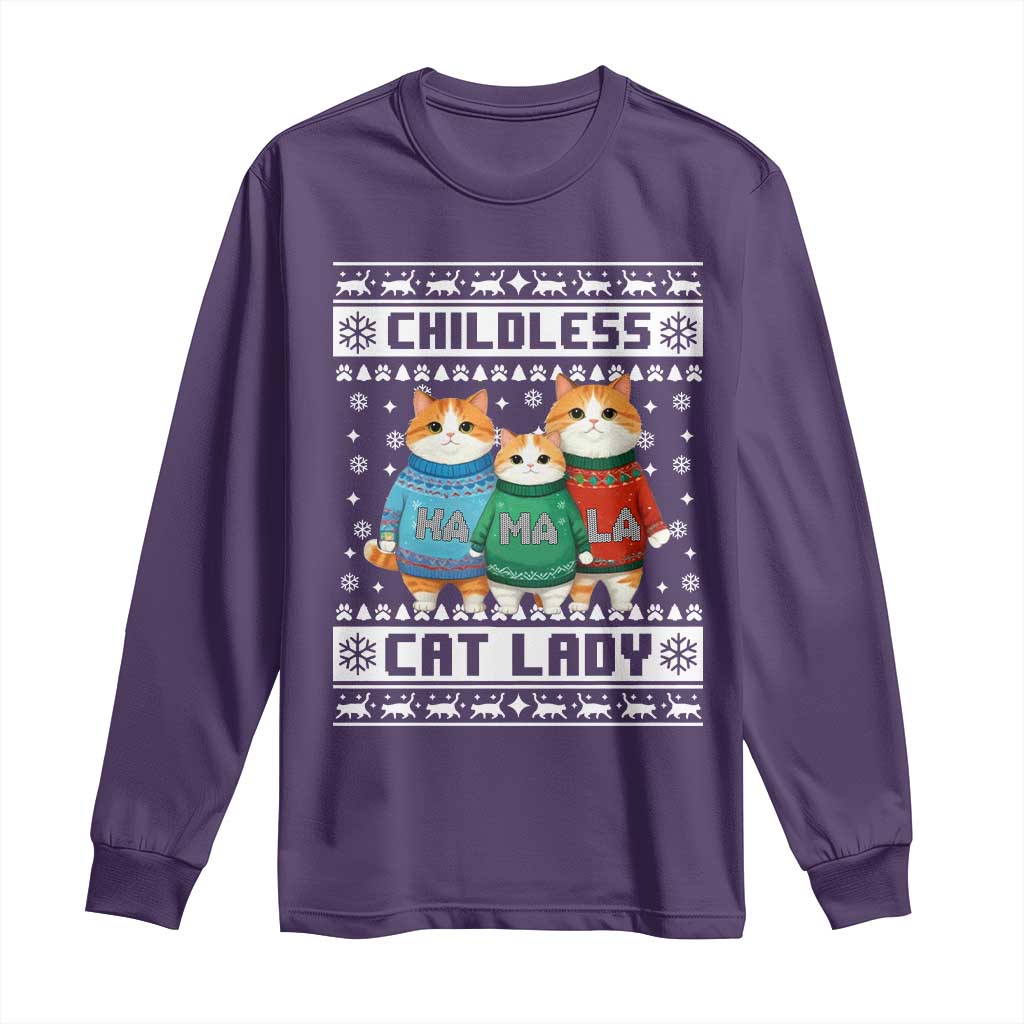 Christmas Childless Cat Lady Long Sleeve Shirt Cute Cats Cat Mom Meowy Xmas Kamala 2024 TS09 Purple Print Your Wear