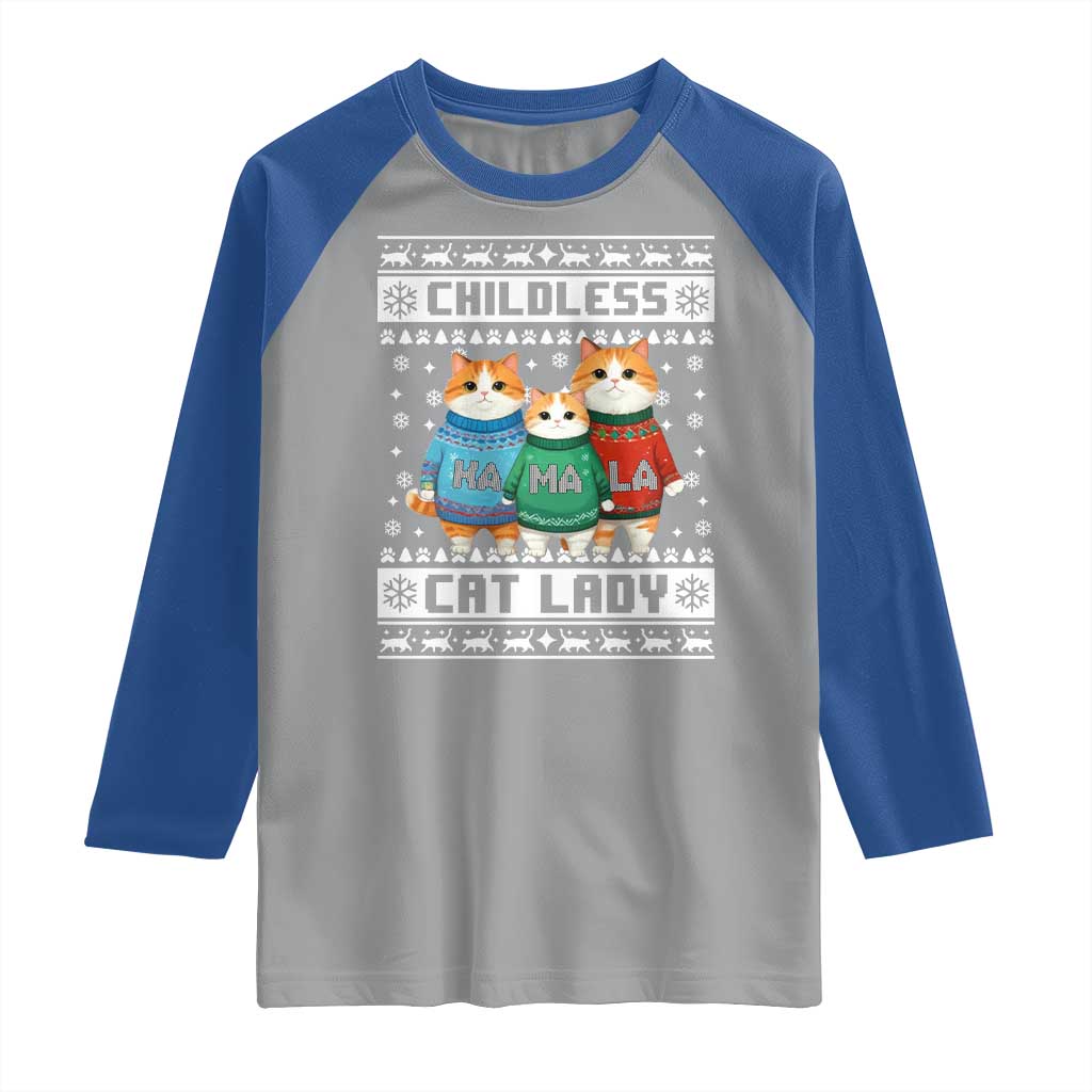 Christmas Childless Cat Lady Raglan Shirt Cute Cats Cat Mom Meowy Xmas Kamala 2024 TS09 Sport Gray Royal Print Your Wear