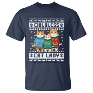 Christmas Childless Cat Lady T Shirt Cute Cats Cat Mom Meowy Xmas Kamala 2024 TS09 Navy Print Your Wear