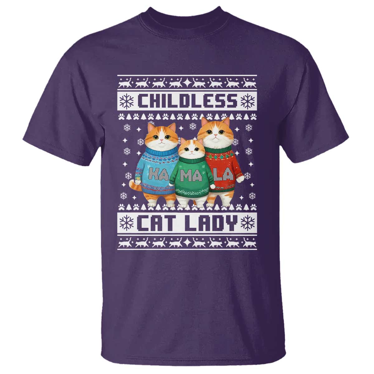 Christmas Childless Cat Lady T Shirt Cute Cats Cat Mom Meowy Xmas Kamala 2024 TS09 Purple Print Your Wear