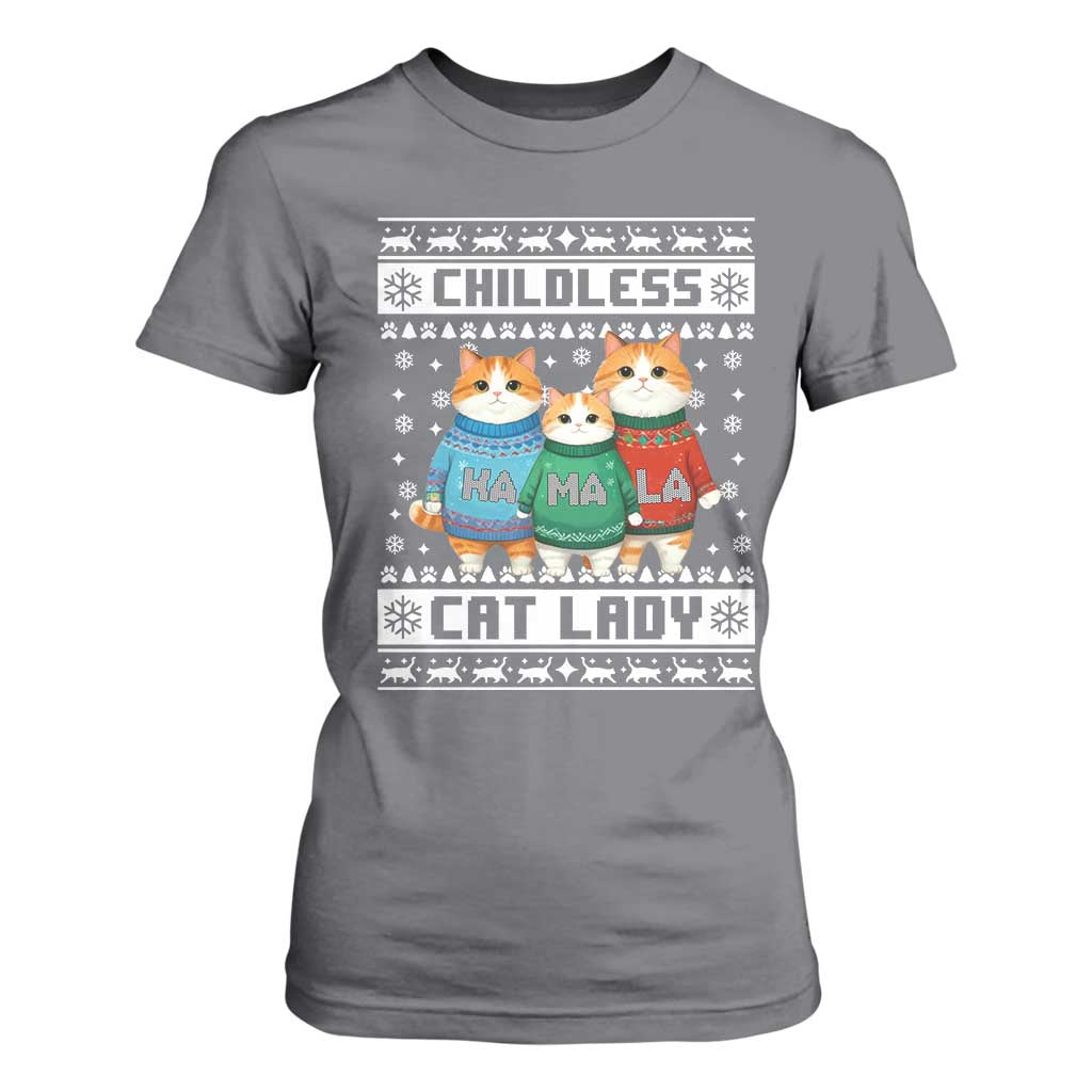 Christmas Childless Cat Lady T Shirt For Women Cute Cats Cat Mom Meowy Xmas Kamala 2024 TS09 Charcoal Print Your Wear
