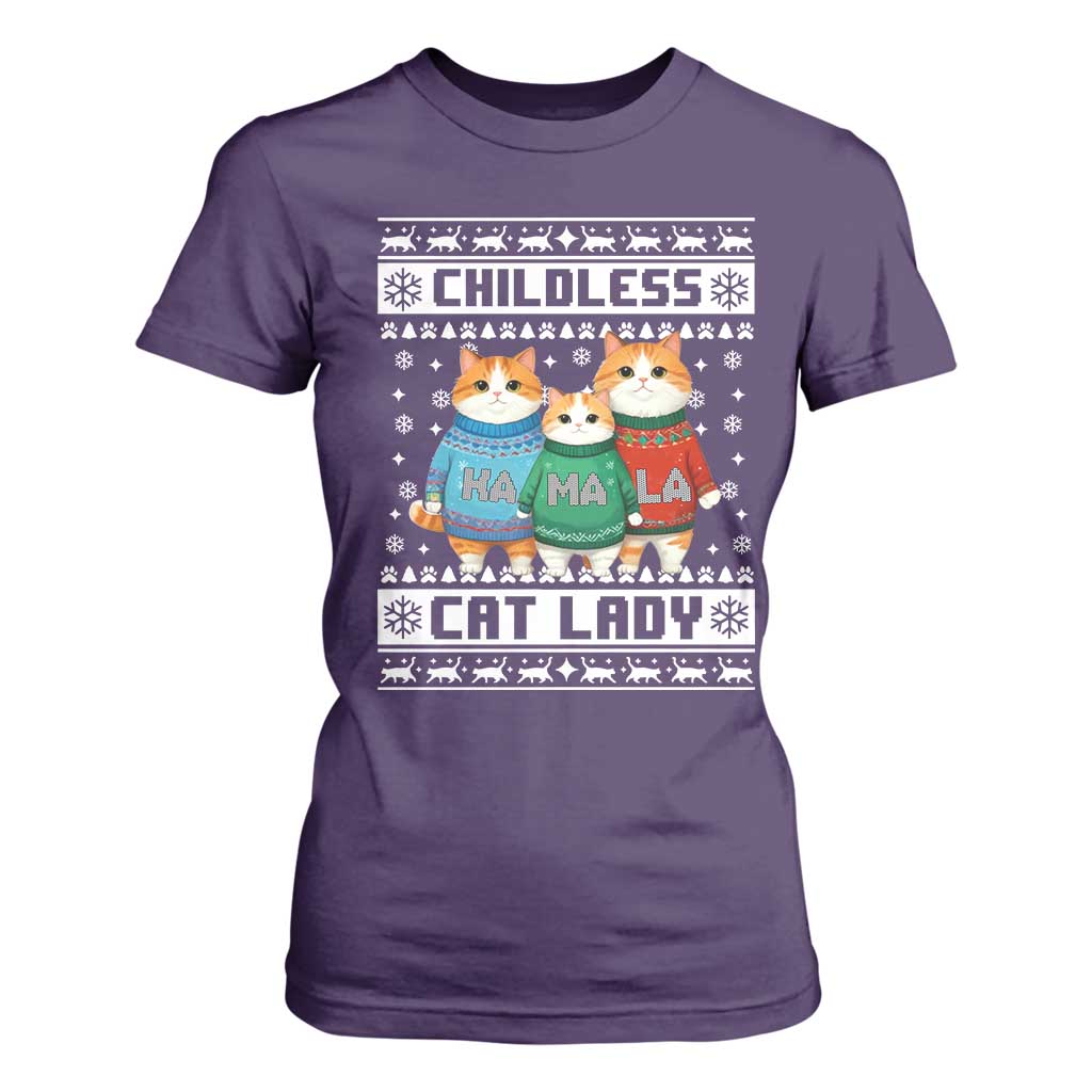 Christmas Childless Cat Lady T Shirt For Women Cute Cats Cat Mom Meowy Xmas Kamala 2024 TS09 Purple Print Your Wear