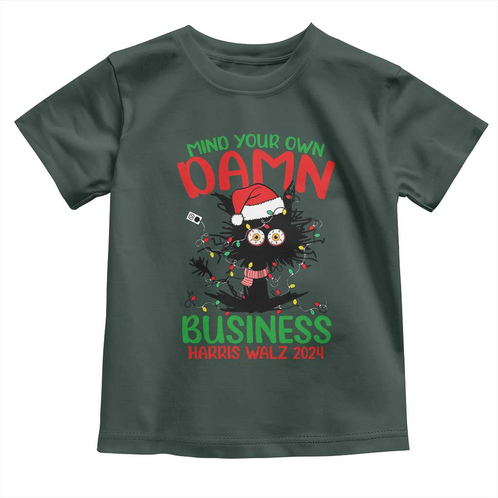 Christmas Harris Walz Baby Shirt Funny Santa Cat Mind Your Own Damn Business TS09 Dark Forest Green Print Your Wear