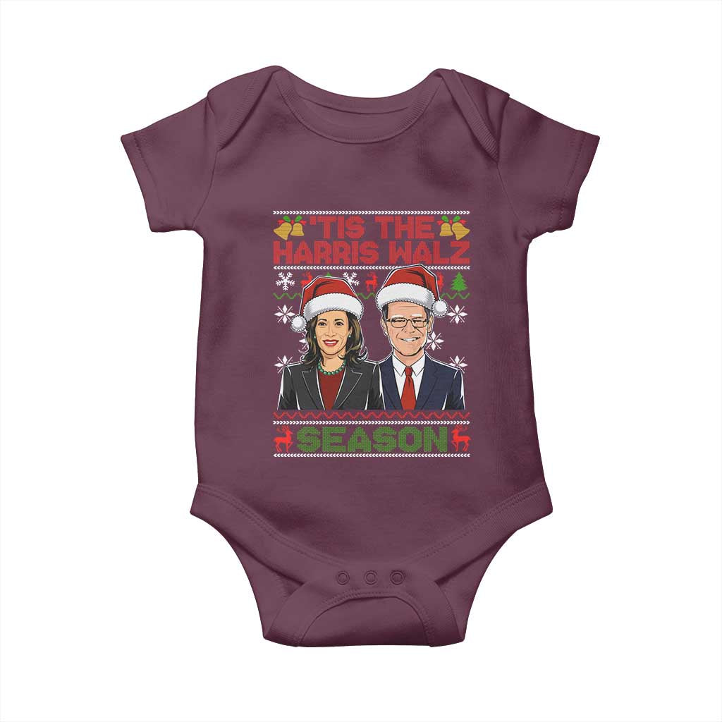 Christmas 'Tis The Harris Walz Season Baby Onesie TS09 Maroon Print Your Wear