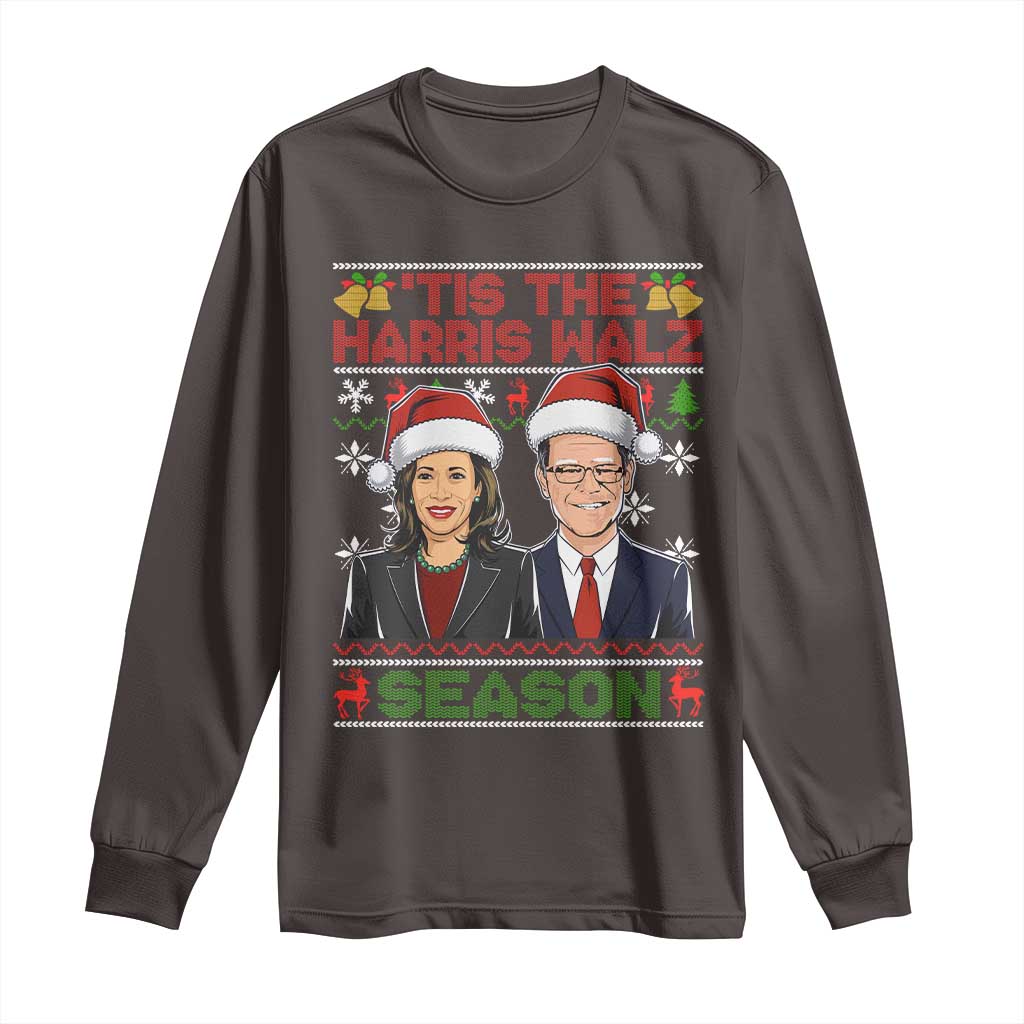 Christmas 'Tis The Harris Walz Season Long Sleeve Shirt TS09 Dark Chocolate Print Your Wear