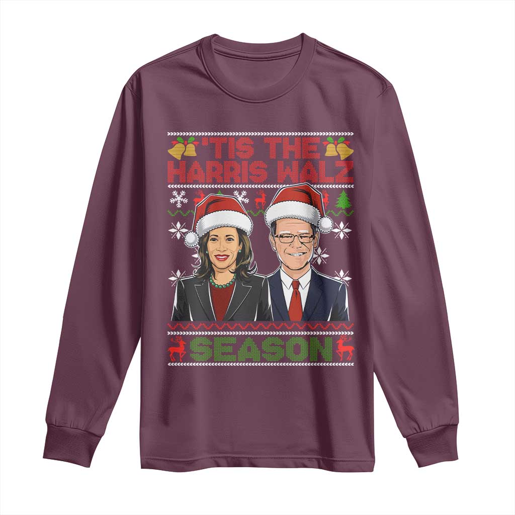 Christmas 'Tis The Harris Walz Season Long Sleeve Shirt TS09 Maroon Print Your Wear