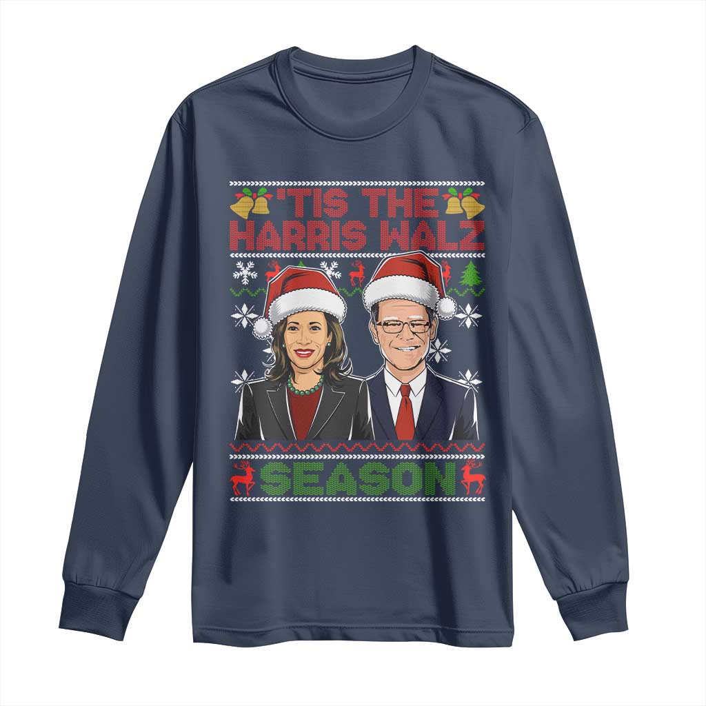 Christmas 'Tis The Harris Walz Season Long Sleeve Shirt TS09 Navy Print Your Wear