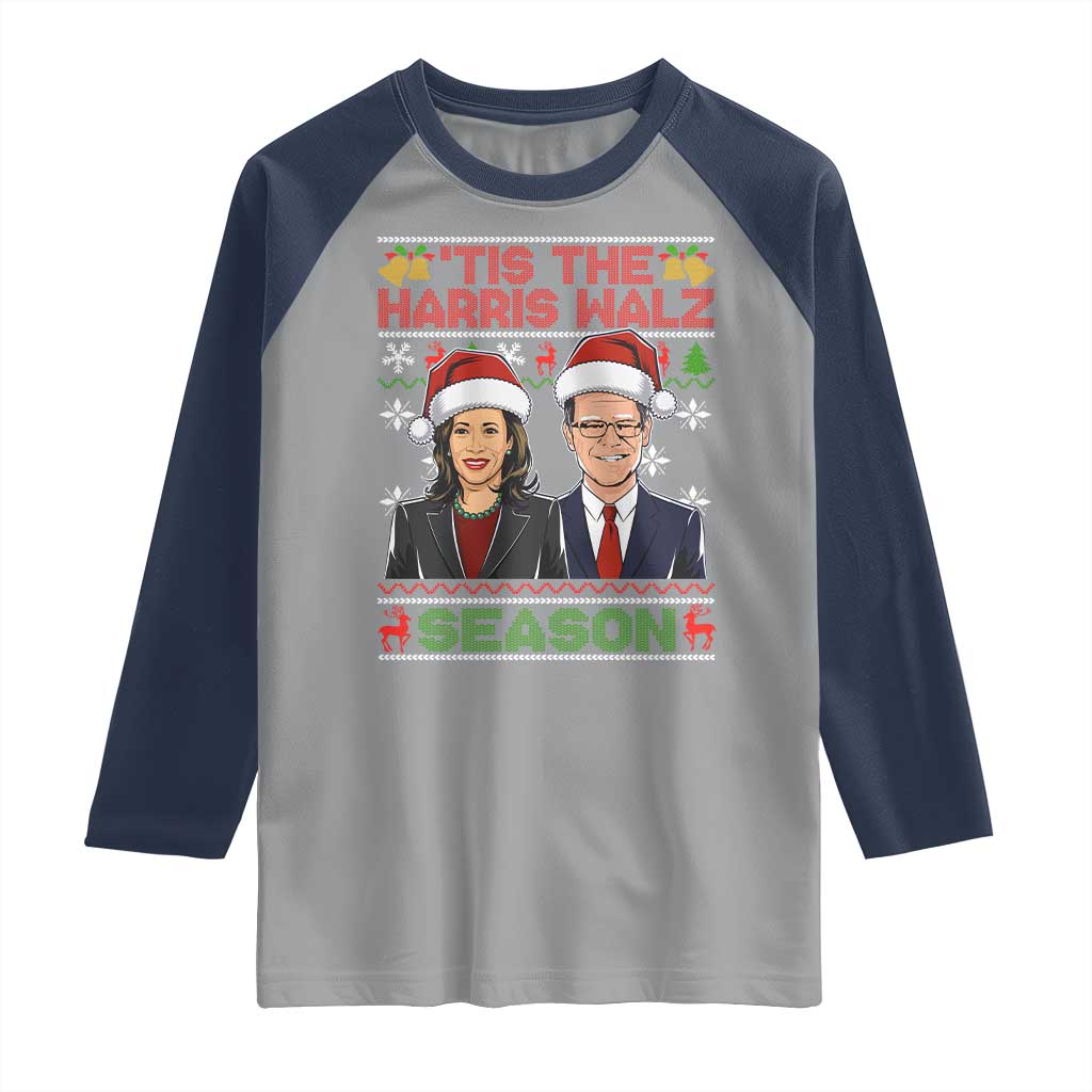 Christmas 'Tis The Harris Walz Season Raglan Shirt TS09 Sport Gray Navy Print Your Wear