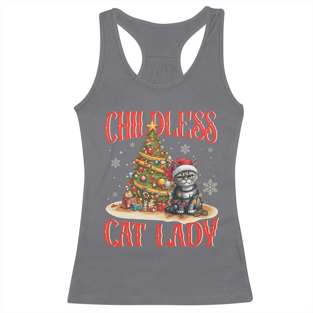 Christmas Childless Cat Lady Racerback Tank Top Funny Cat Christmas Light Tree TS09 Charcoal Print Your Wear
