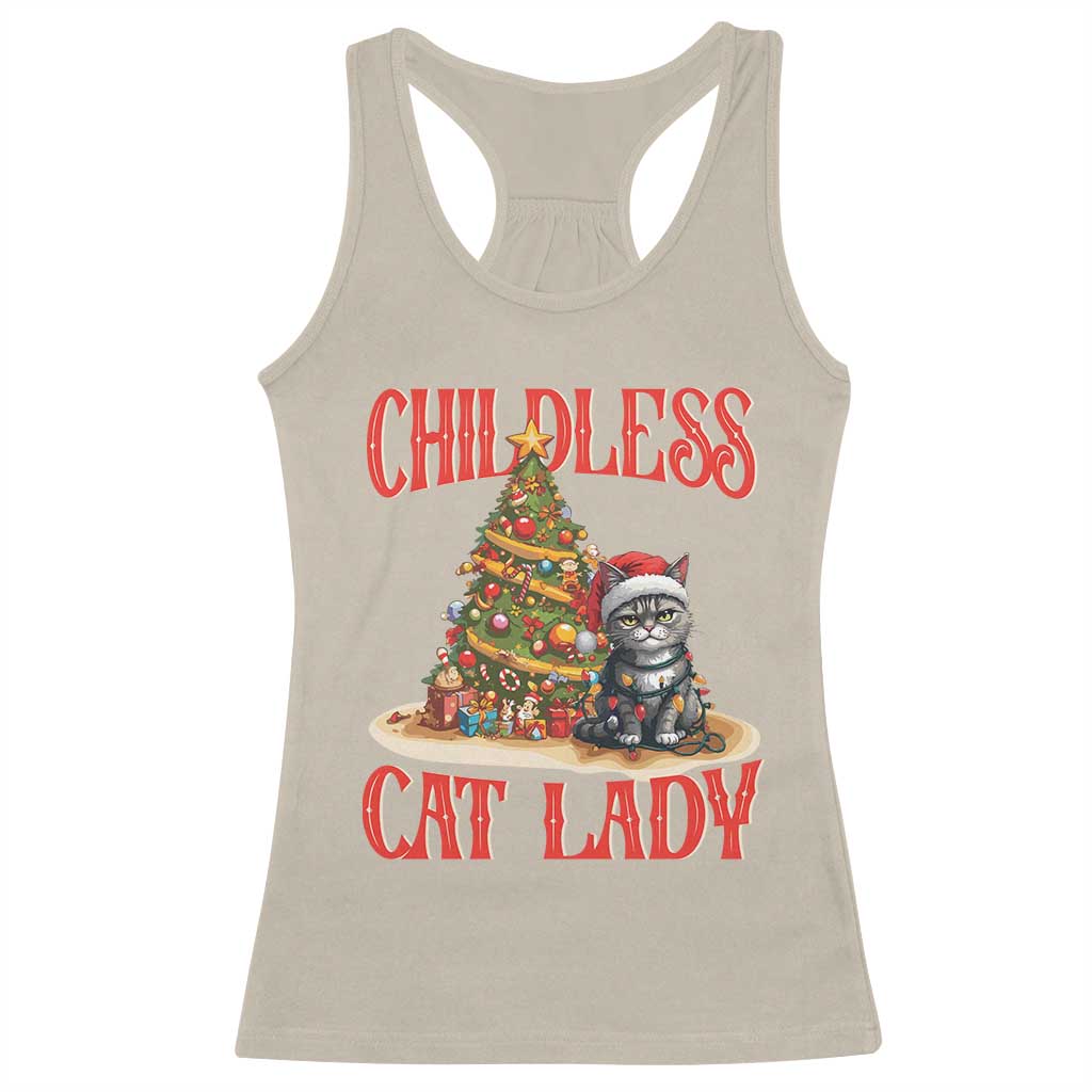 Christmas Childless Cat Lady Racerback Tank Top Funny Cat Christmas Light Tree TS09 Sand Print Your Wear
