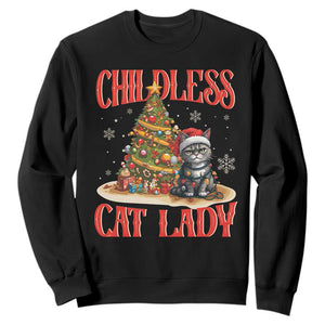 Christmas Childless Cat Lady Sweatshirt Funny Cat Christmas Light Tree TS09 Black Print Your Wear