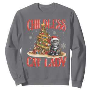 Christmas Childless Cat Lady Sweatshirt Funny Cat Christmas Light Tree TS09 Charcoal Print Your Wear